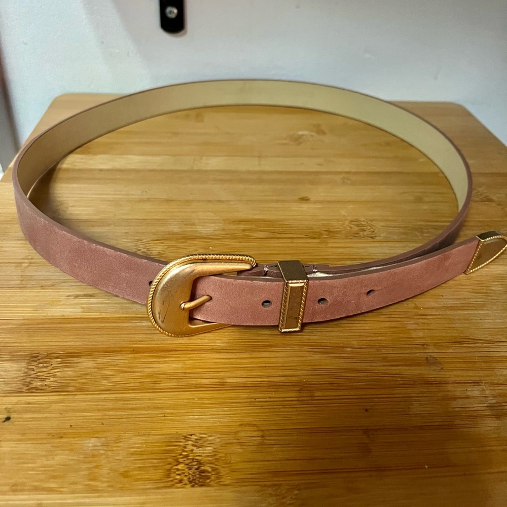Anthropologie Belt (2019): Suede Mauve with gold buckle detail.